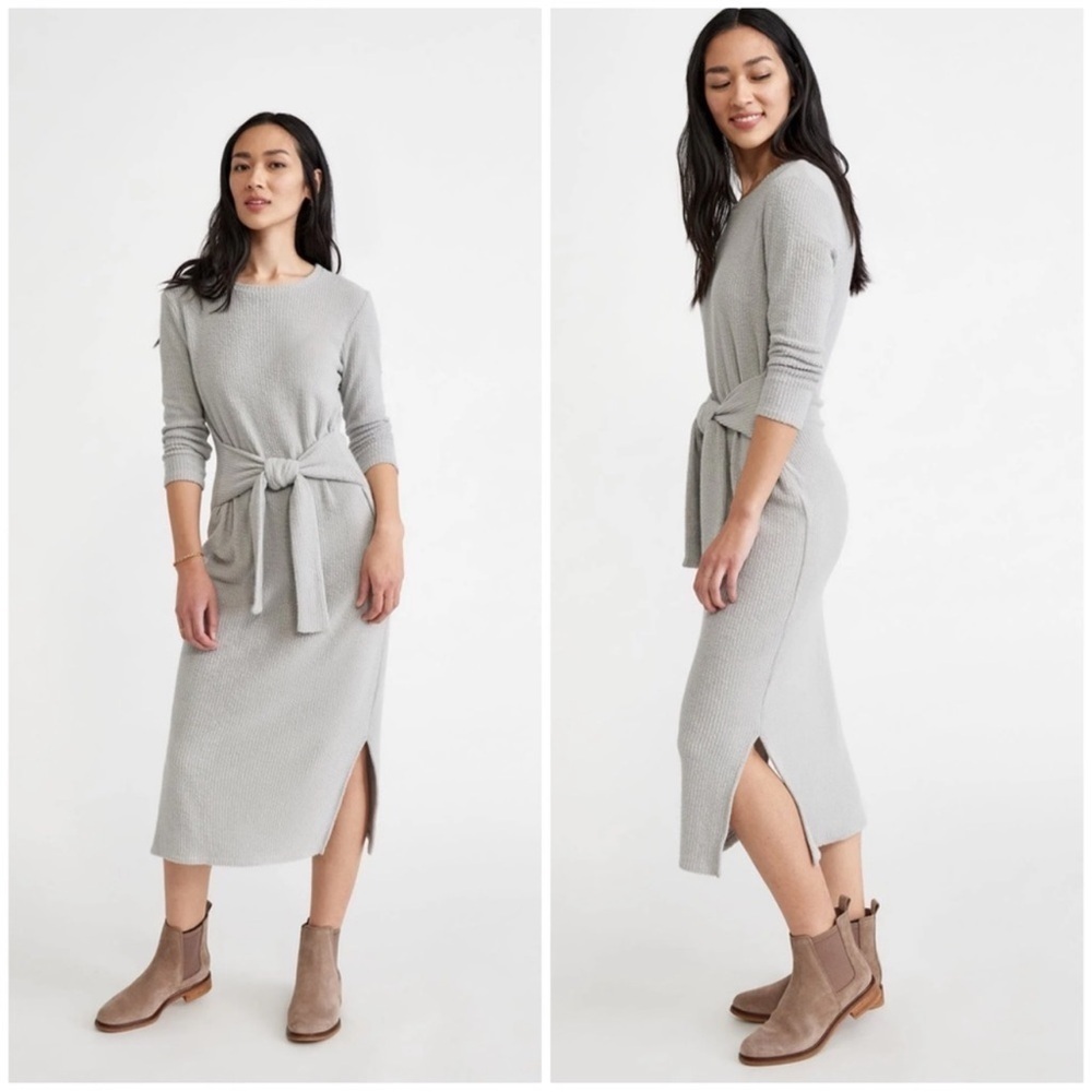 Amour Vert Gray Colombe Cloud Rib Tie Front Dress